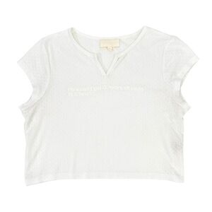 My Mum Made It White Cotton Pointelle Embroidered Baby Tee Cropped Top sz 6
